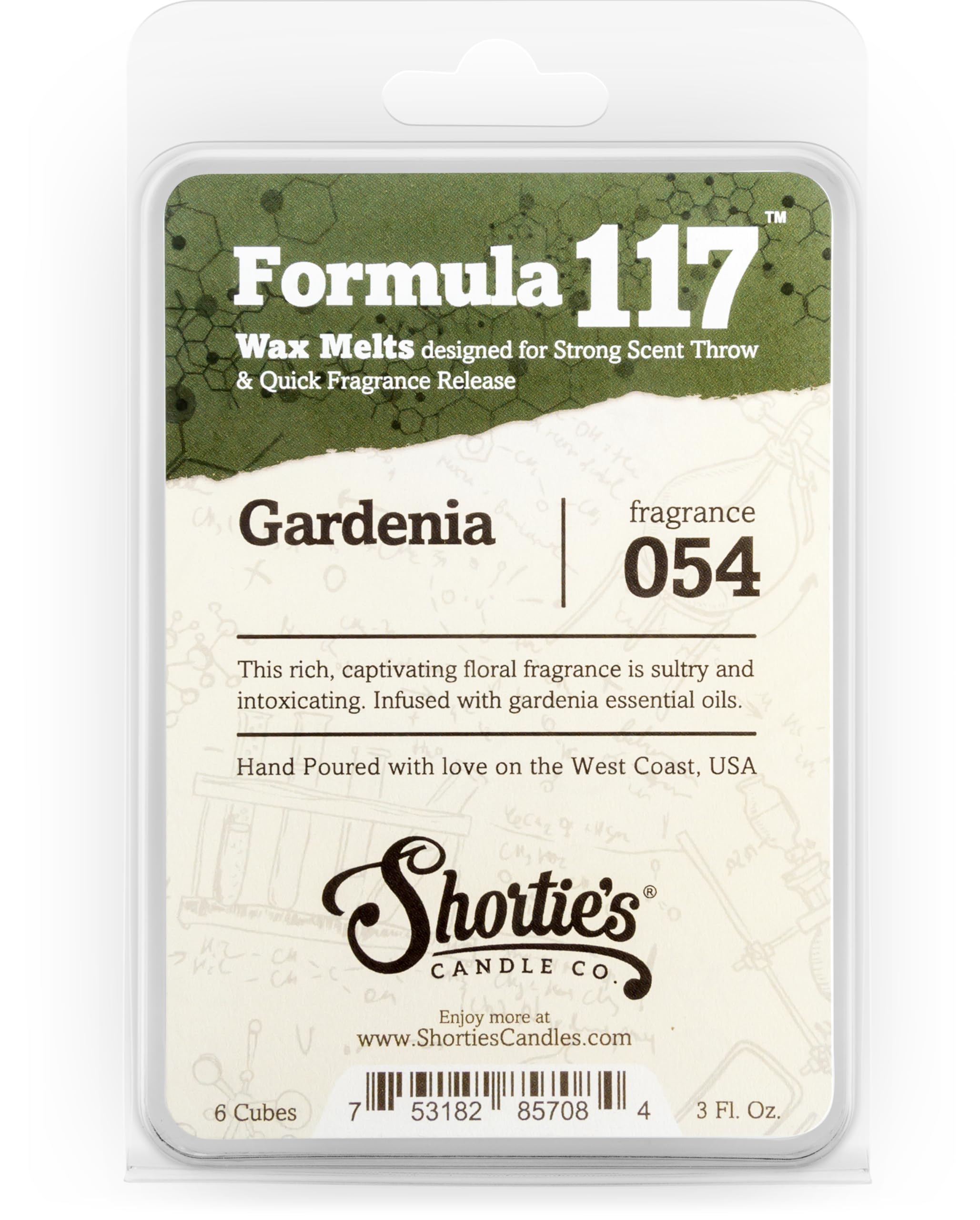 Shortie's Candle Company Pure Gardenia Wax Melts - Formula 117-1 Highly Scented 3 Oz. Bar - Made with Essential & Natural Oils -